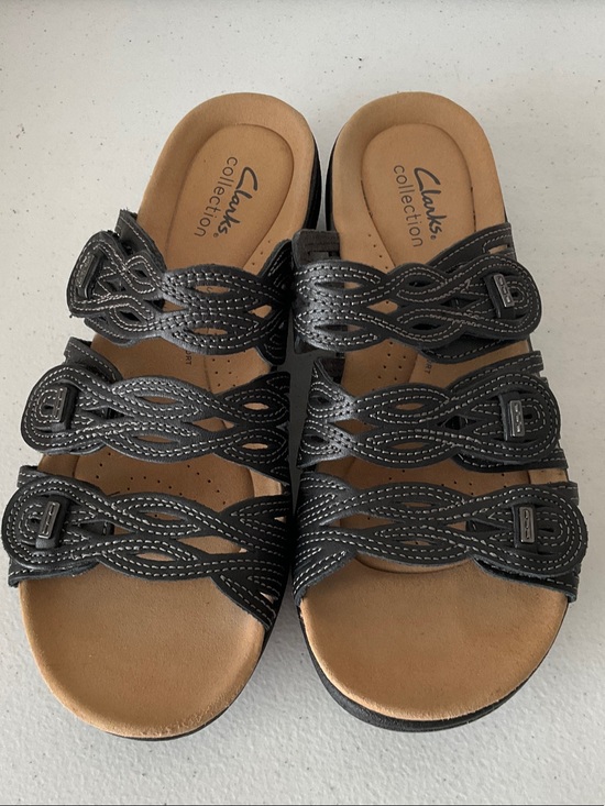 Clarks Shoes - Clarks Laurieann Black Braided Multi-Strap Comfort Sandals